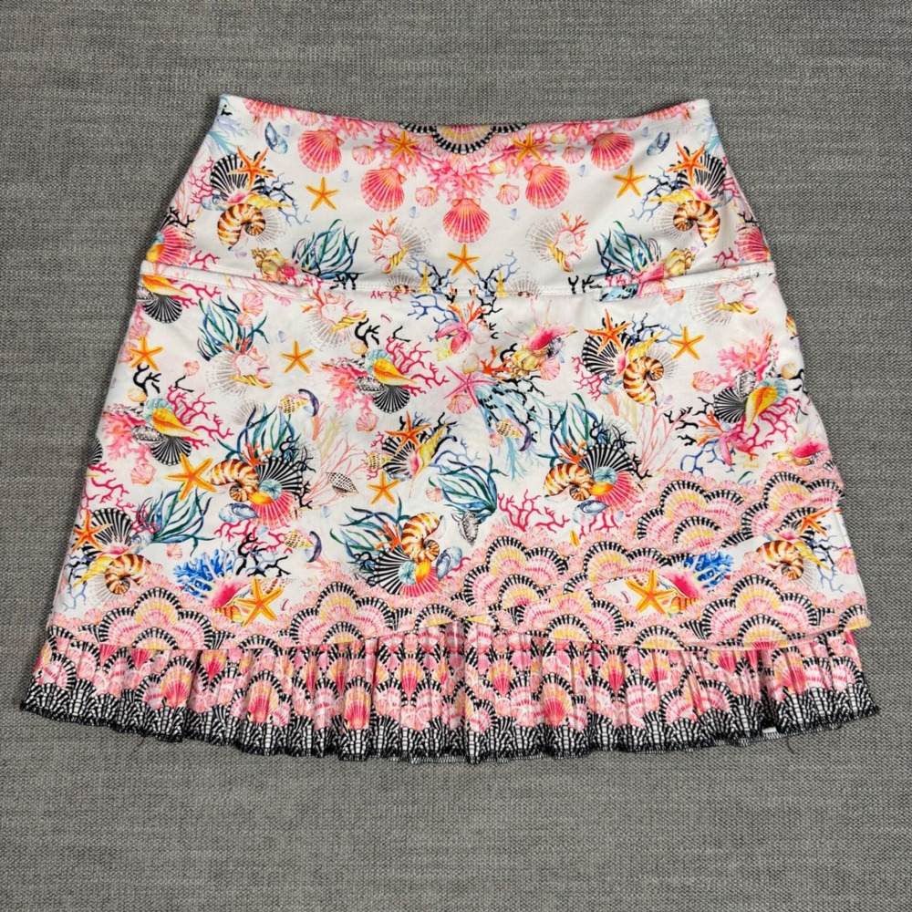 Lucky in Love Shell Yeah! Pleated Golf Skort Seashell Print Small Pickleball